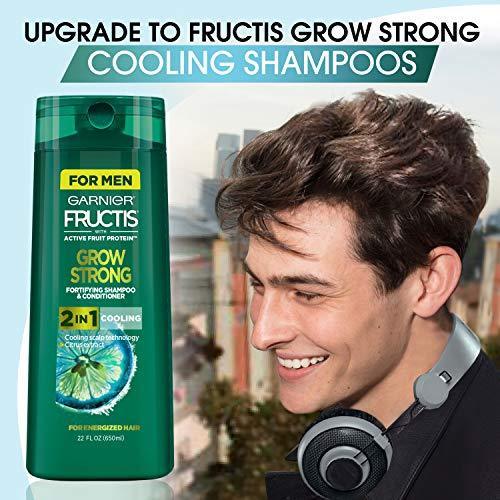 Garnier Hair Care Fructis Men's Grow Strong Cooling 2N1 Shampoo and Conditioner with Cooling Scalp Technology, Natural Look Liquid Hair Cream for Men, Low Hold with No Wax, 1 Kit-CaribOnline