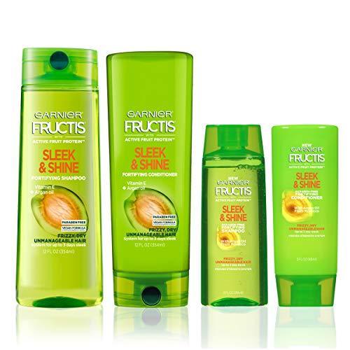 Garnier Hair Care Fructis Sleek & Shine Shampoo and Conditioner, For Frizzy, Dry Hair, Made with Argan Oil from Morocco, Paraben Free Formula, 1 Kit with Full Size and Travel Size-CaribOnline