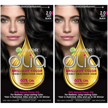 Garnier Olia Oil Powered Permanent Hair Color, 2.0 Soft Black, 2 count-CaribOnline