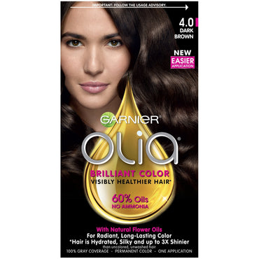 Garnier Olia Oil Powered Permanent Hair Color, 4.0 Dark Brown, 1 kit-CaribOnline