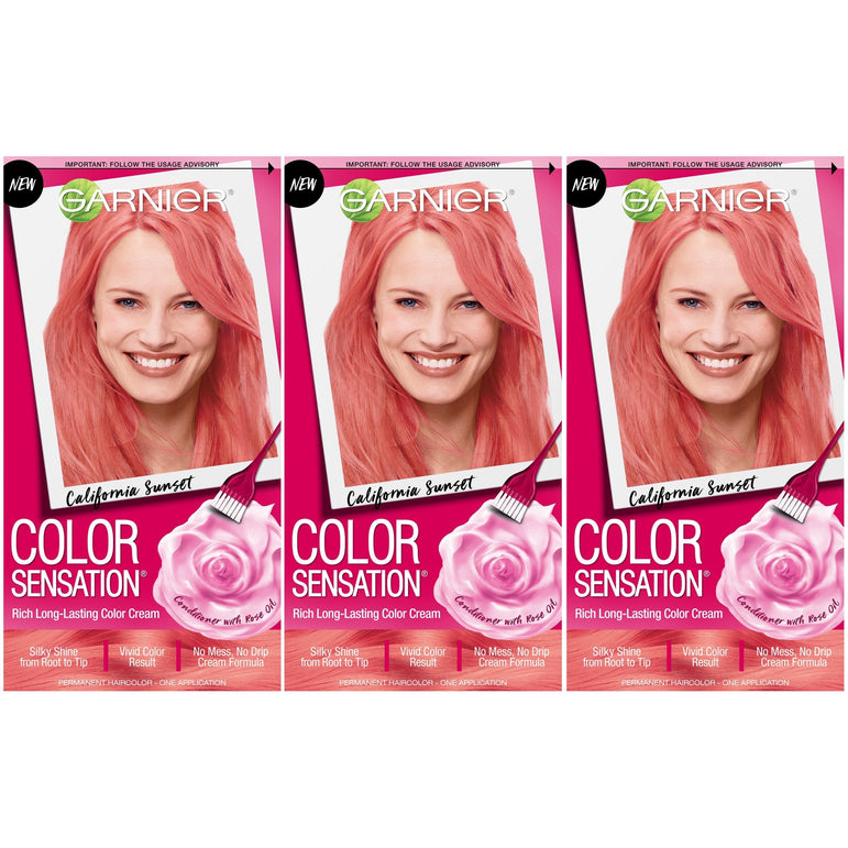 Garnier Color Sensation Hair Color Cream, 7.26 California Sunset Coral Pink, 3 count-CaribOnline