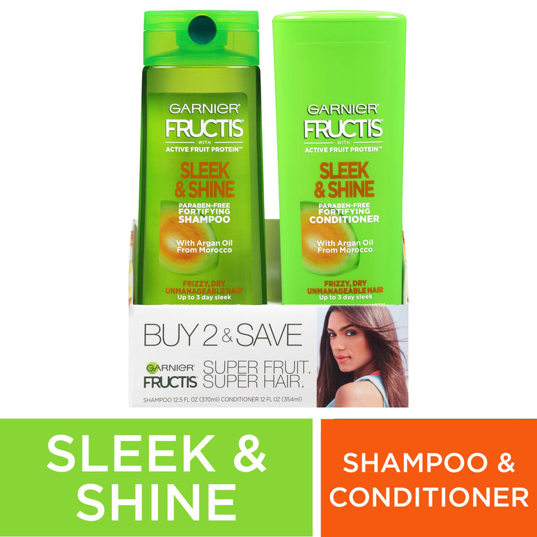 Garnier Fructis Sleek & Shine Shampoo & Conditioner 2 Pack, Frizzy, Dry, Unmanageable Hair, 4 count-CaribOnline