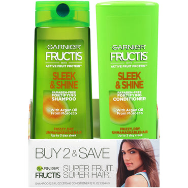 Garnier Fructis Sleek & Shine Shampoo & Conditioner 2 Pack, Frizzy, Dry, Unmanageable Hair, 4 count-CaribOnline