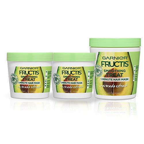 Garnier Hair Care Fructis Avocado Hair Treats, Smoothing Hair Mask with Avocado Extract, Vegan Formula, No Silicones, No Parabens, 400ML (1) and 100ML (2), 1 Kit-CaribOnline