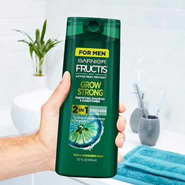 Garnier Hair Care Fructis Men's Grow Strong Cooling 2N1 Shampoo and Conditioner with Cooling Scalp Technology, Matte and Messy Liquid Hair Putty for Men, Medium Hold with No Wax, 1 Kit-CaribOnline
