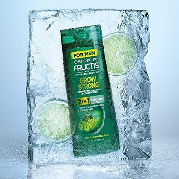 Garnier Hair Care Fructis Men's Grow Strong Cooling 2N1 Shampoo and Conditioner with Cooling Scalp Technology, Shine and Hold Liquid Pomade for Men, No Wax, 1 Kit-CaribOnline