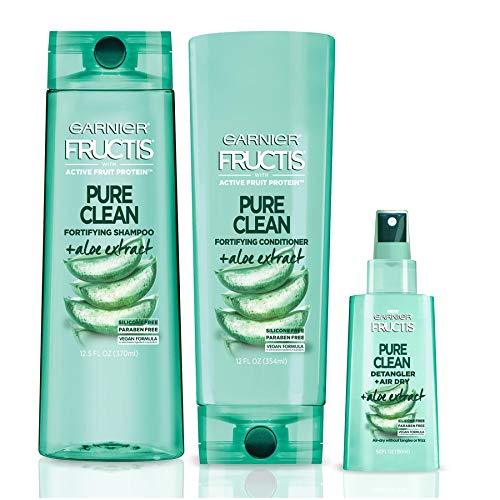 Garnier Hair Care Fructis Pure Clean Shampoo, Conditioner, and Detangler, Made With Aloe and Vitamin E Extract, Vegan and Paraben Free, 1 Kit-CaribOnline