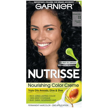 Garnier Nutrisse Nourishing Hair Color Creme, 11 Blackest Black, 1 kit-CaribOnline