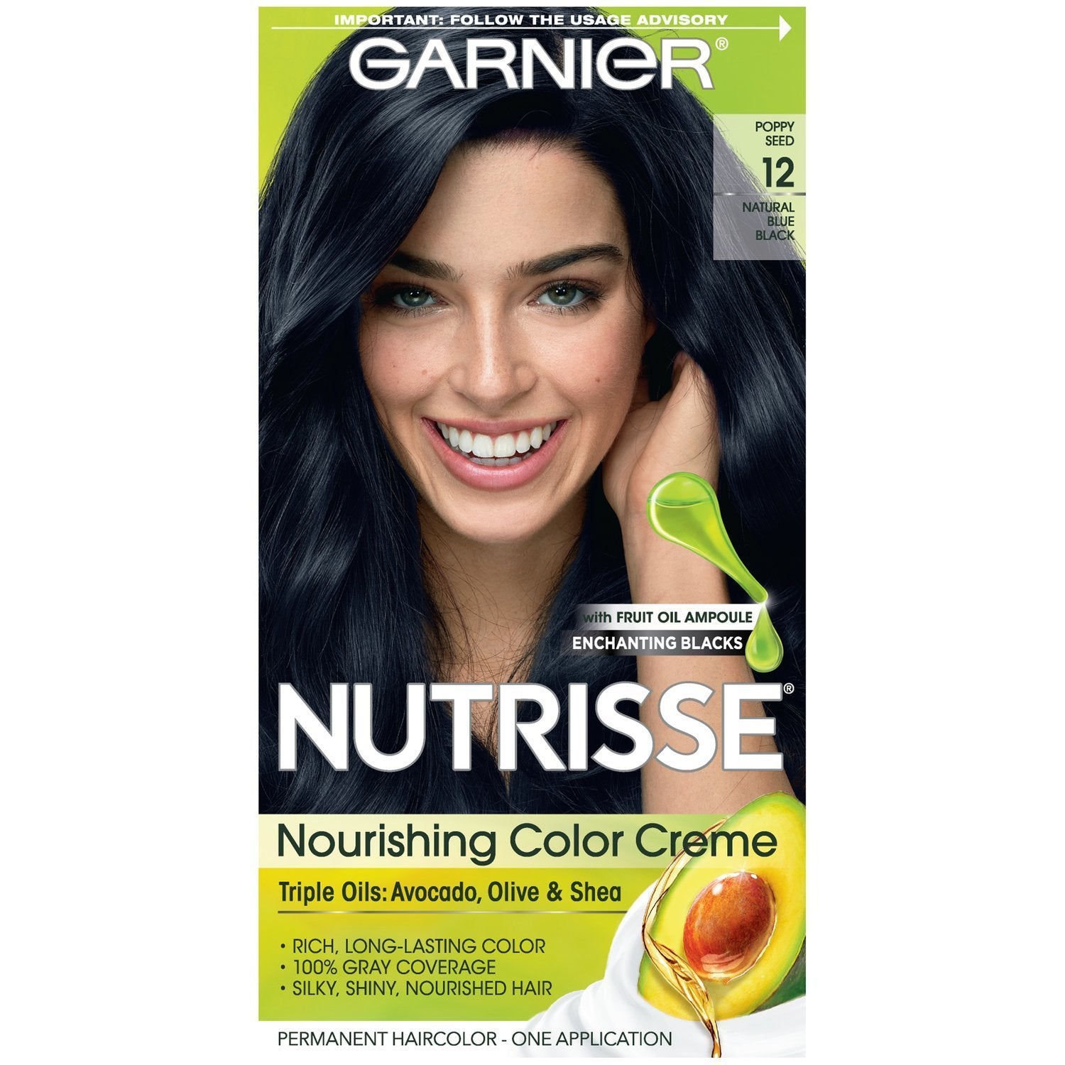 Garnier Nutrisse Nourishing Hair Color Creme, 12 Natural Blue Black, 1 kit-CaribOnline