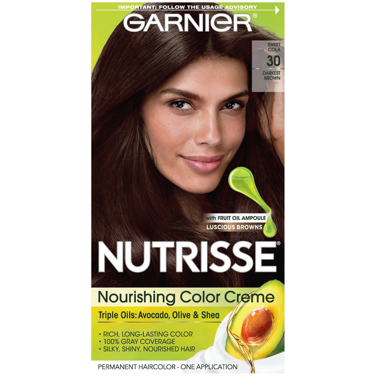 Garnier Nutrisse Nourishing Hair Color Creme, 30 Darkest Brown (Sweet Cola), 1 kit-CaribOnline