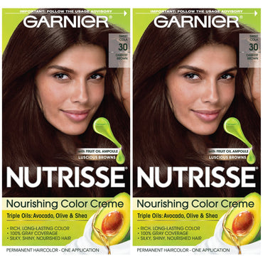 Garnier Nutrisse Nourishing Hair Color Creme, 30 Darkest Brown (Sweet Cola), 2 count-CaribOnline