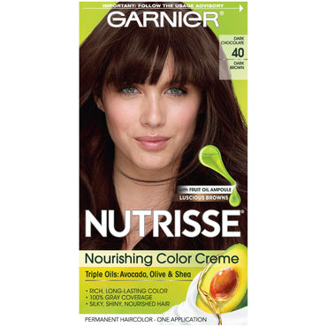 Garnier Nutrisse Nourishing Hair Color Creme, 40 Dark Brown (Dark Chocolate), 1 kit-CaribOnline