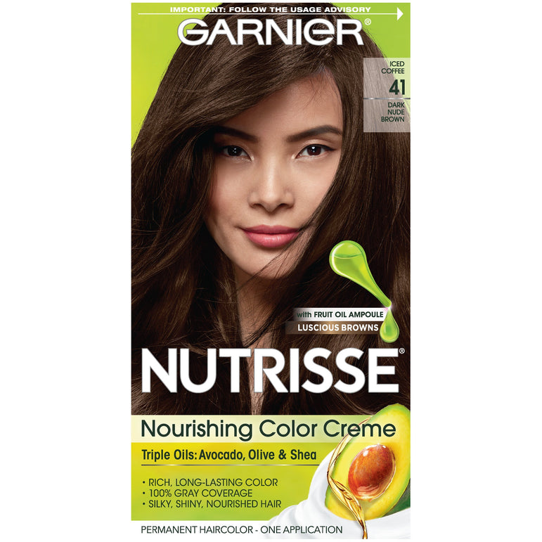Garnier Nutrisse Nourishing Hair Color Creme, 41 Dark Nude Brown, 1 kit-CaribOnline