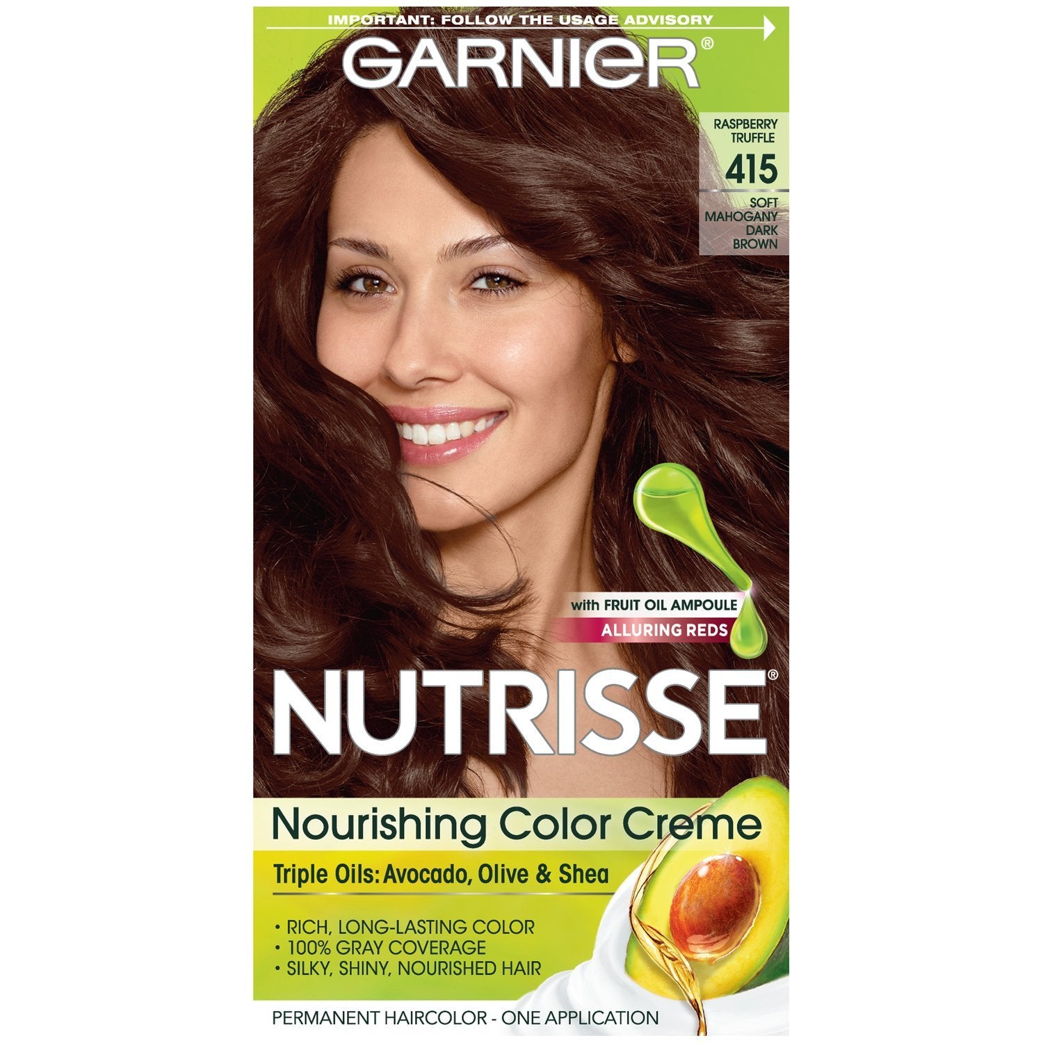 Garnier Nutrisse Nourishing Hair Color Creme, 415 Soft Mahogany Dark Brown (Raspberry Truffle), 1 kit-CaribOnline