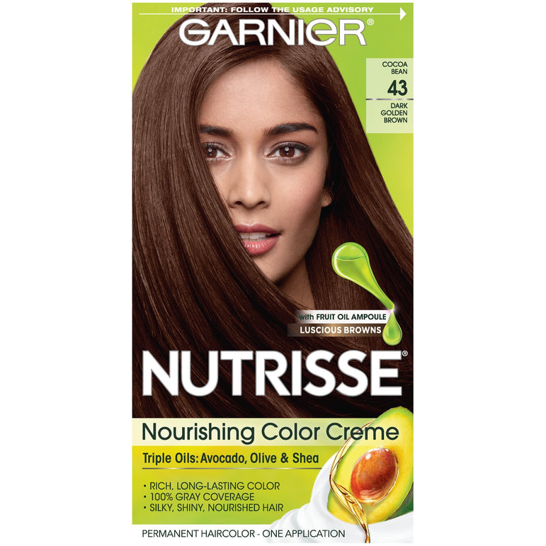 Garnier Nutrisse Nourishing Hair Color Creme, 43 Dark Golden Brown (Cocoa Bean), 1 kit-CaribOnline