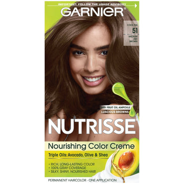 Garnier Nutrisse Nourishing Hair Color Creme, 51 Medium Ash Brown (Cool Tea), 1 kit-CaribOnline