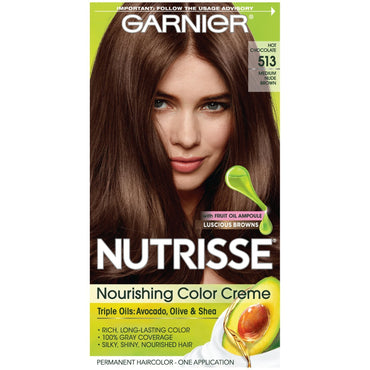 Garnier Nutrisse Nourishing Hair Color Creme, 513 Medium Nude Brown, 1 kit-CaribOnline