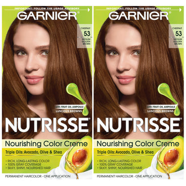 Garnier Nutrisse Nourishing Hair Color Creme, 53 Medium Golden Brown (Chestnut), 2 count-CaribOnline