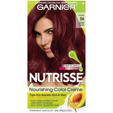 Garnier Nutrisse Nourishing Hair Color Creme, 56 Medium Reddish Brown (Sangria), 1 kit-CaribOnline