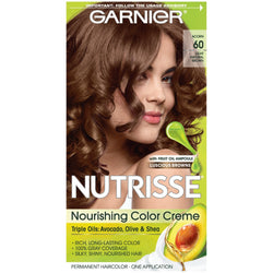 Garnier Nutrisse Nourishing Hair Color Creme, 60 Light Natural Brown (Acorn), 1 kit-CaribOnline