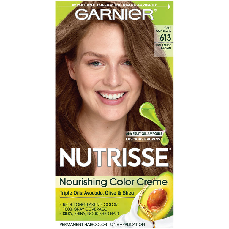 Garnier Nutrisse Nourishing Hair Color Creme, 613 Light Nude Brown, 1 kit-CaribOnline