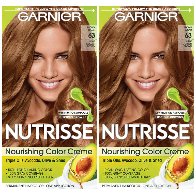 Garnier Nutrisse Nourishing Hair Color Creme, 63 Light Golden Brown (Brown Sugar), 2 count-CaribOnline