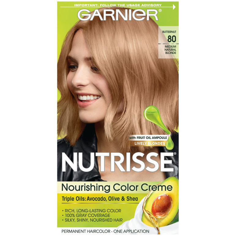 Garnier Nutrisse Nourishing Hair Color Creme, 80 Medium Natural Blonde (Butternut), 1 kit-CaribOnline