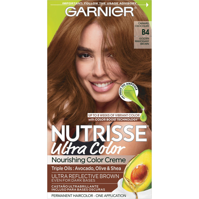 Garnier Nutrisse Ultra Color Nourishing Hair Color Creme, B4 Caramel Chocolate, 1 kit-CaribOnline