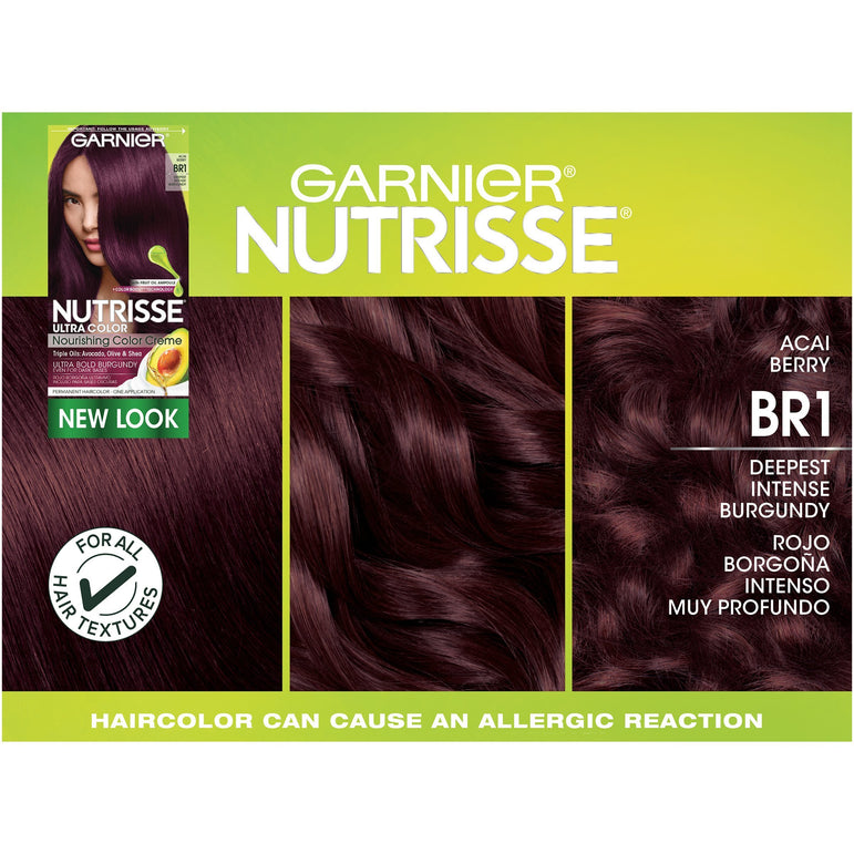 Garnier Nutrisse Ultra Color Nourishing Hair Color Creme, BR1 Deepest Intense Burgundy, 1 kit-CaribOnline