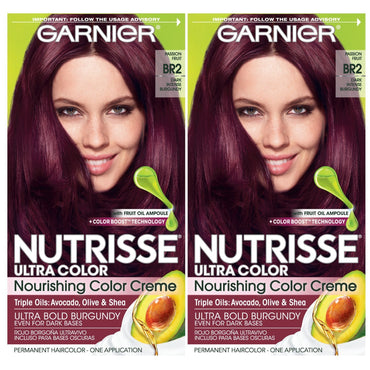 Garnier Nutrisse Ultra Color Nourishing Hair Color Creme, BR2 Dark Intense Burgundy, 2 count-CaribOnline