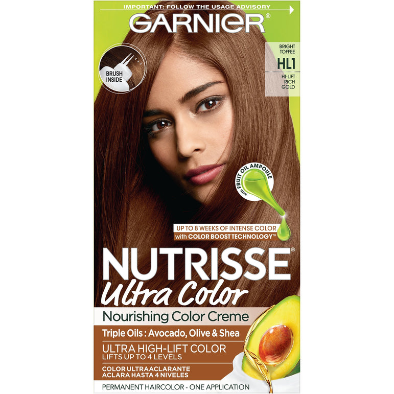 Garnier Nutrisse Ultra Color Nourishing Hair Color Creme, HL1 Rich Toffee, 1 kit-CaribOnline