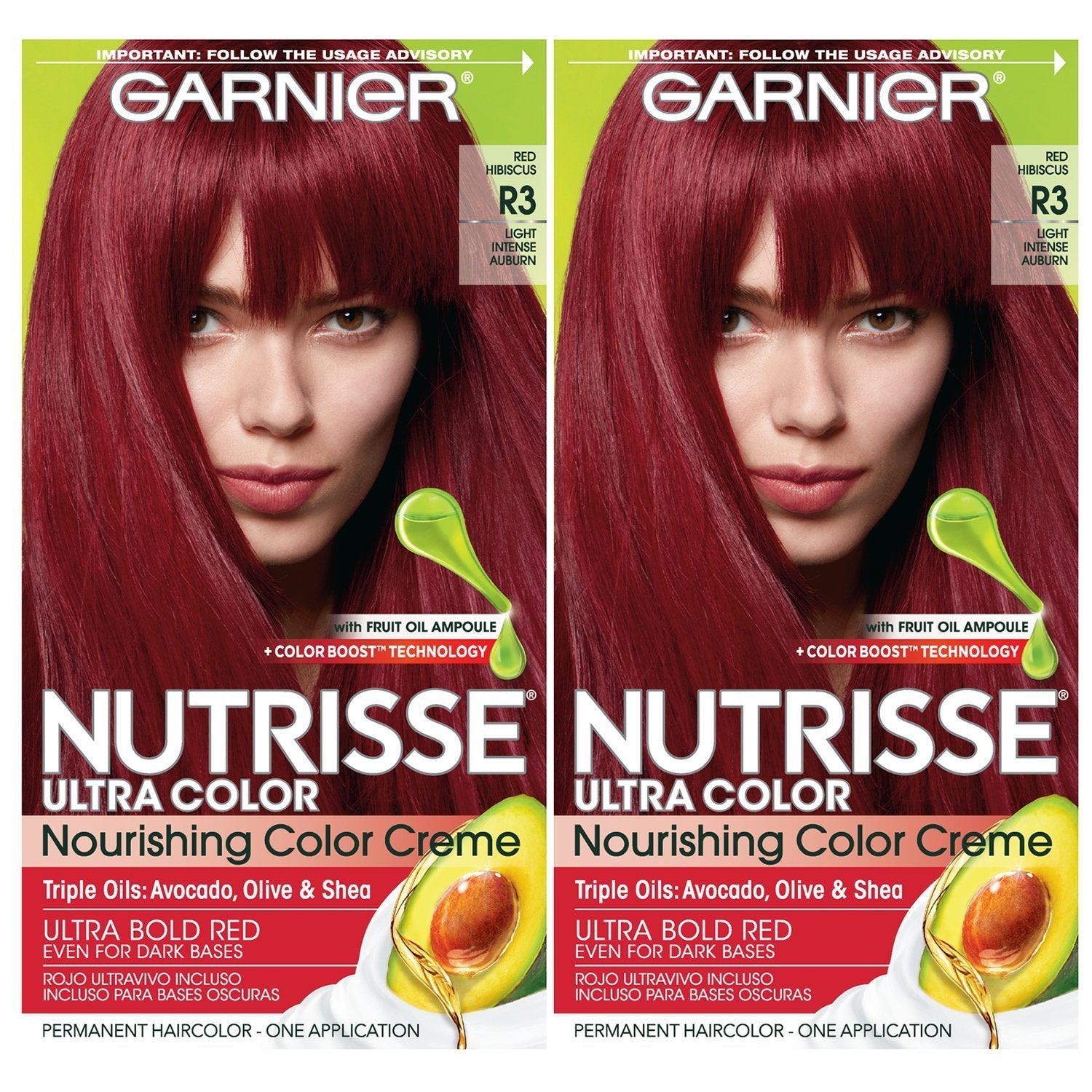 Garnier Nutrisse Ultra Color Nourishing Hair Color Creme, R3 Light Intense Auburn, 2 count-CaribOnline