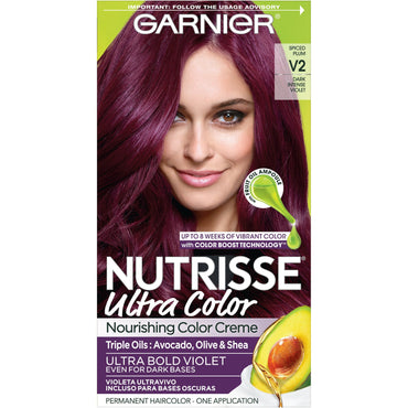 Garnier Nutrisse Ultra Color Nourishing Hair Color Creme, V2 Dark Intense Violet, 1 kit-CaribOnline