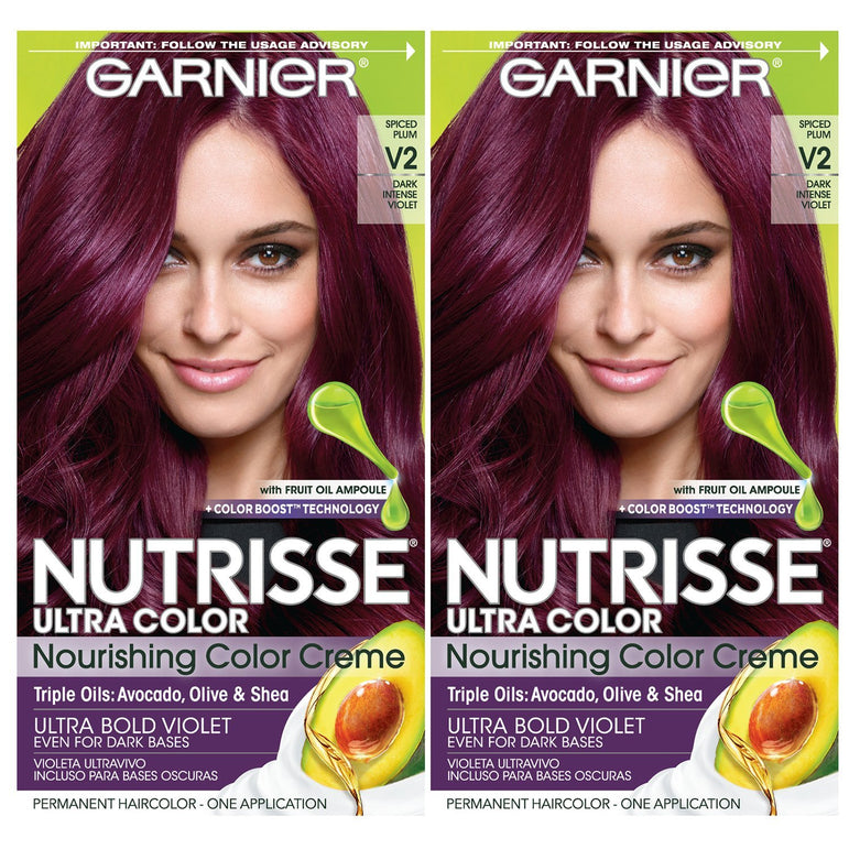 Garnier Nutrisse Ultra Color Nourishing Hair Color Creme, V2 Dark Intense Violet, 2 count-CaribOnline