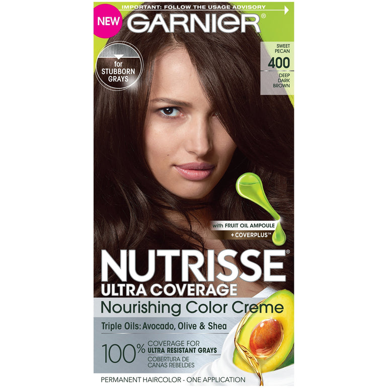 Garnier Nutrisse Ultra Coverage Nourishing Hair Color Creme, Deep Dark Brown (Sweet Pecan) 400, 1 kit-CaribOnline