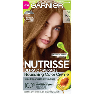 Garnier Nutrisse Ultra Coverage Nourishing Hair Color Creme, Deep Light Golden Brown (Toffee Nut) 630, 1 kit-CaribOnline