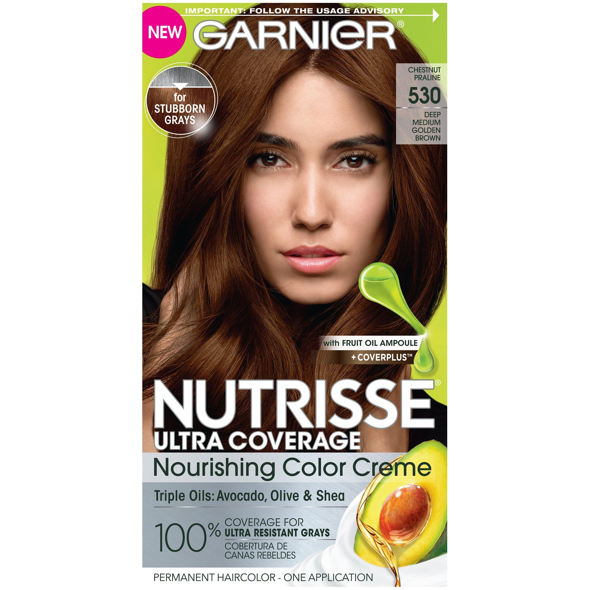 Garnier Nutrisse Ultra Coverage Nourishing Hair Color Creme, Deep Medium Golden Brown (Chestnut Praline) 530, 1 kit-CaribOnline