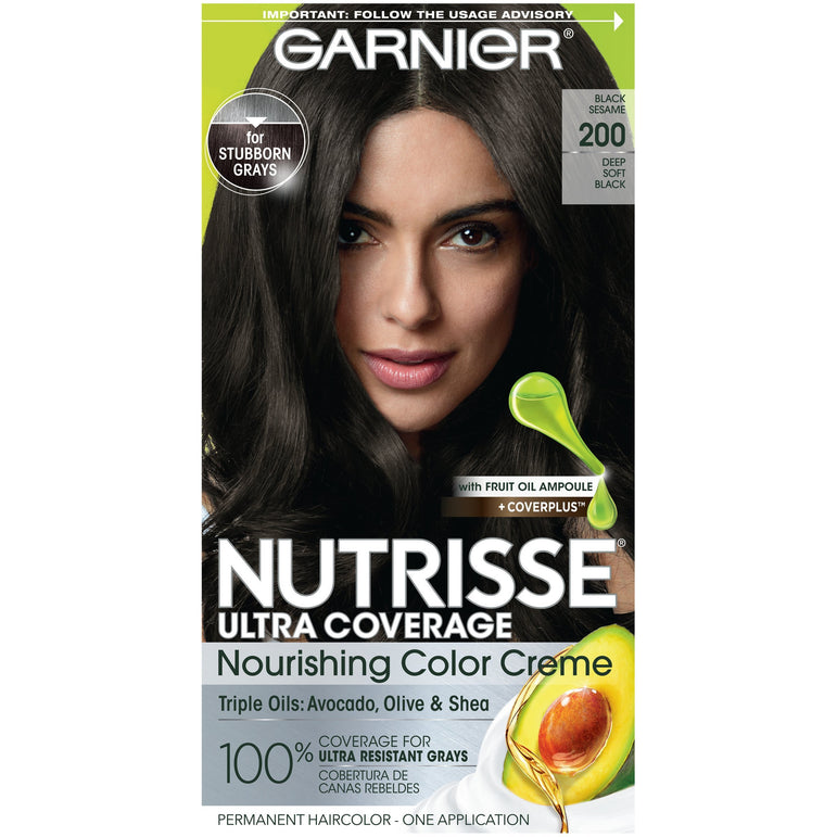 Garnier Nutrisse Ultra Coverage Nourishing Hair Color Creme, Deep Soft Black (Black Sesame) 200, 1 kit-CaribOnline