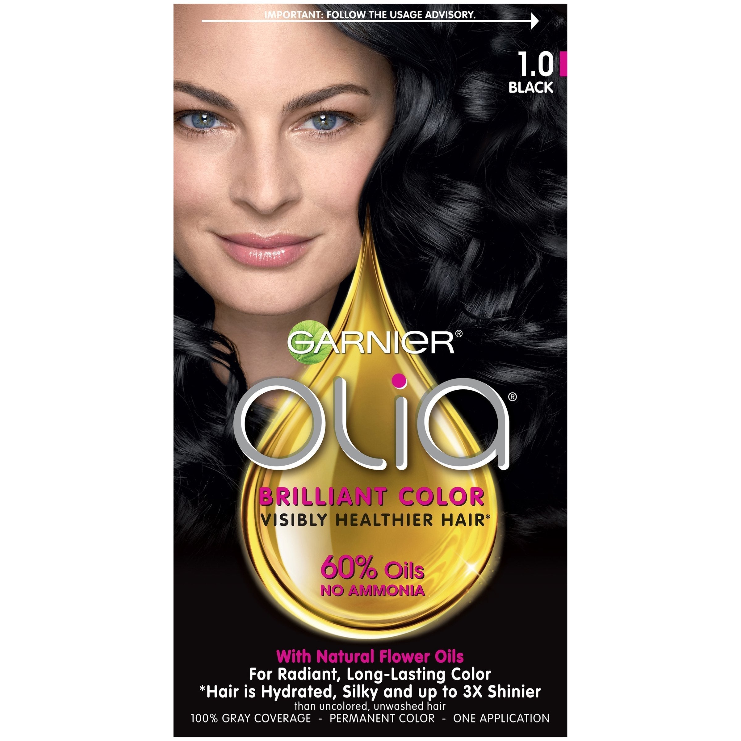 Garnier Olia Oil Powered Permanent Hair Color, 1.0 Black, 1 kit-CaribOnline