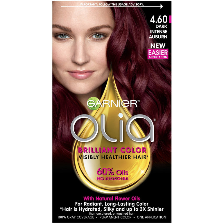 Garnier Olia Oil Powered Permanent Hair Color, 4.60 Dark Intense Auburn, 1 kit-CaribOnline