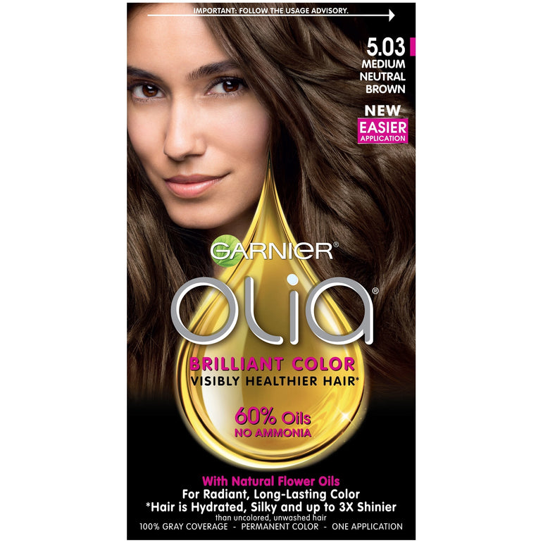 Garnier Olia Oil Powered Permanent Hair Color, 5.03 Medium Neutral Brown, 1 kit-CaribOnline