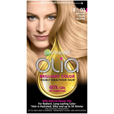Garnier Olia Oil Powered Permanent Hair Color, 8 1 2.03 Medium Pearl Blonde, 1 kit-CaribOnline