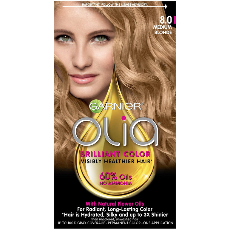 Garnier Olia Oil Powered Permanent Hair Color, 8.0 Medium Blonde, 1 kit-CaribOnline