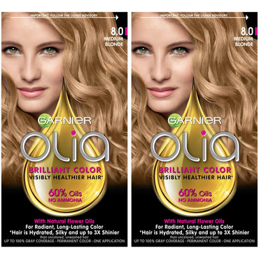 Garnier Olia Oil Powered Permanent Hair Color, 8.0 Medium Blonde, 2 count-CaribOnline