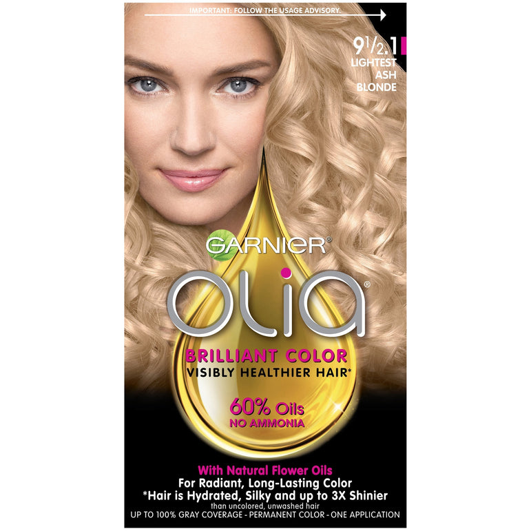 Garnier Olia Oil Powered Permanent Hair Color, 9 1/2.1 Lightest Ash Blonde, 1 kit-CaribOnline