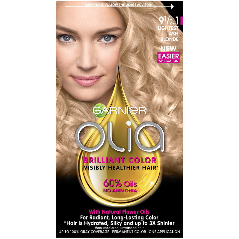 Garnier Olia Oil Powered Permanent Hair Color, 9 1/2.1 Lightest Ash Blonde, 1 kit-CaribOnline