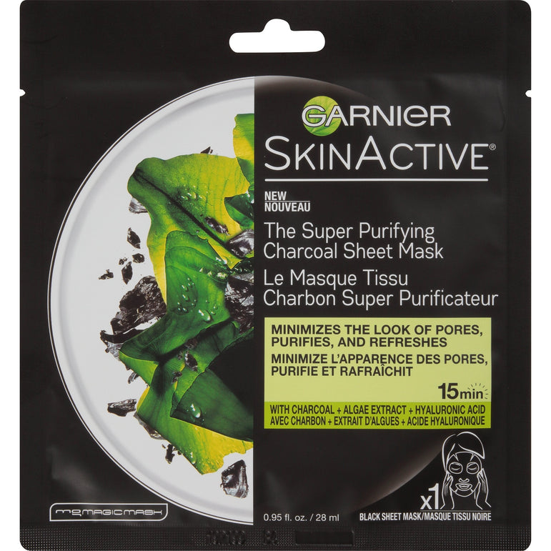 Garnier SkinActive Super Purifying Charcoal Sheet Mask Paraben-Free, 0.95 fl. oz.-CaribOnline