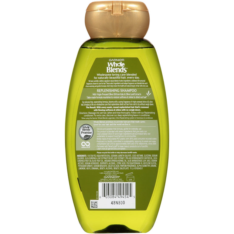 Garnier Whole Blends Replenishing Shampoo Legendary Olive, For Dry Hair, 12.5 fl. oz.-CaribOnline