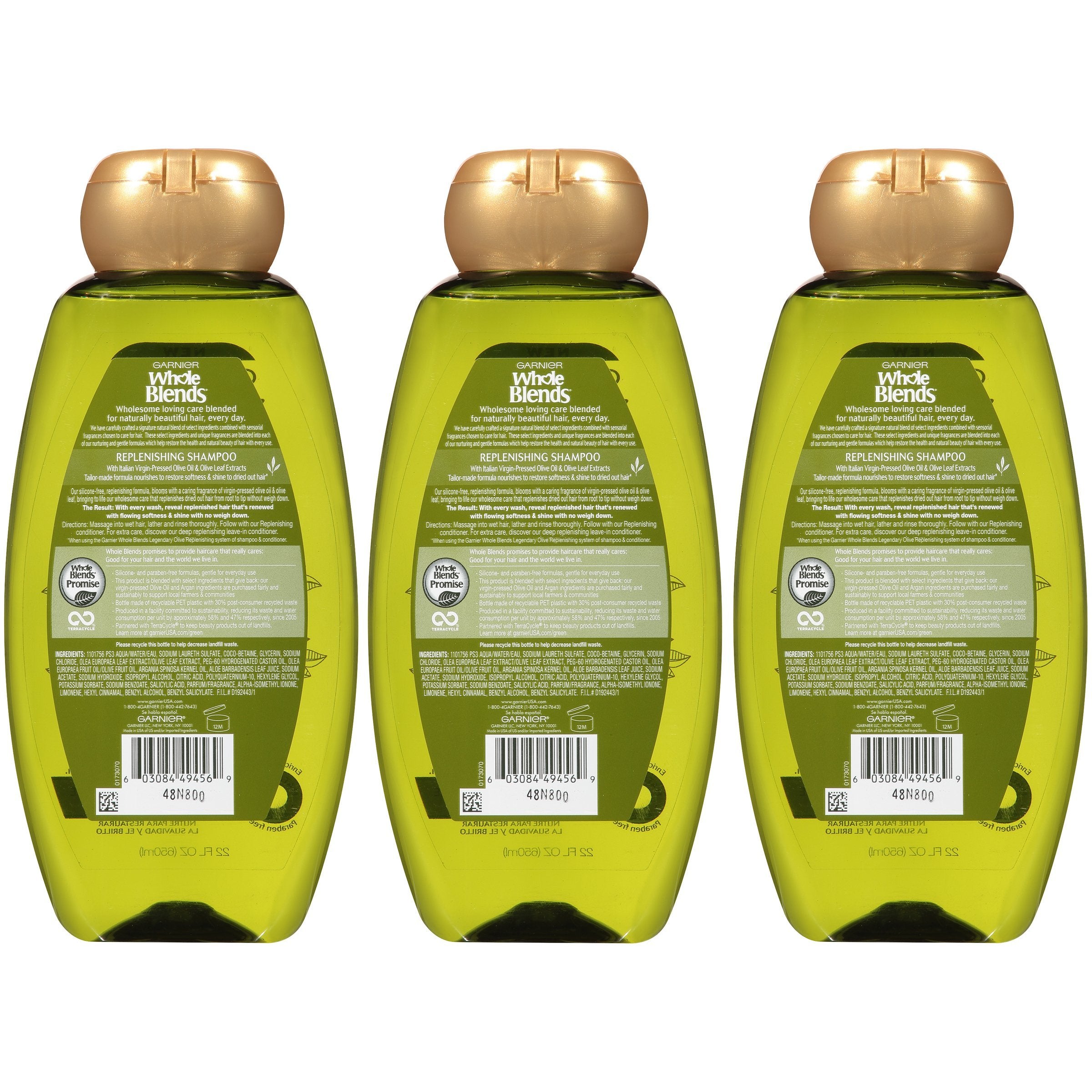 Garnier Whole Blends Replenishing Shampoo Legendary Olive, For Dry Hair, 3 count-CaribOnline