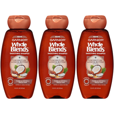 Garnier Whole Blends Smoothing Shampoo with Coconut Oil & Cocoa Butter Extracts, 3 count-CaribOnline